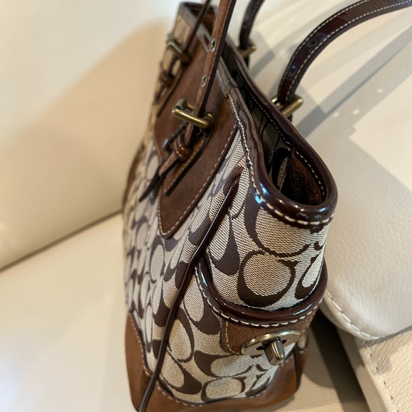 Vintage COACH G04Q-1443 TAN LEATHER SUEDE Signature C TOTE BAG - Picture 7 of 13